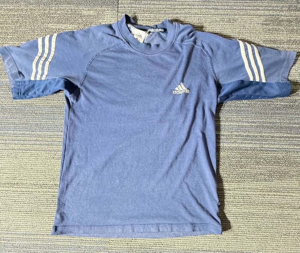 Adidas Vintage T-Shirt Blue Striped Short Sleeve Top